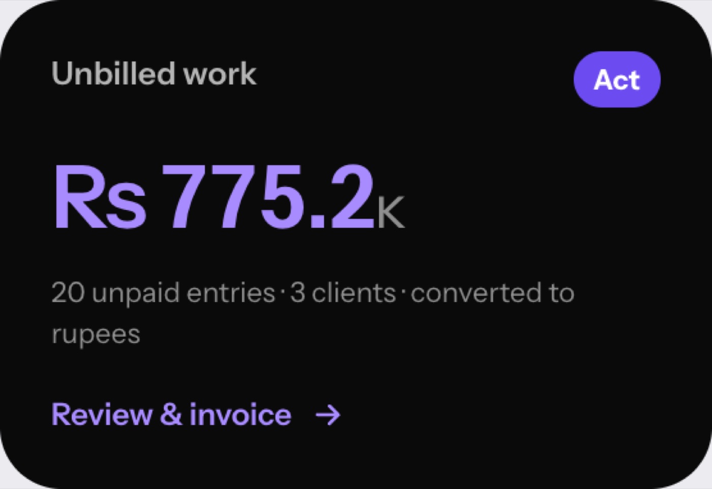 Unbilled work card