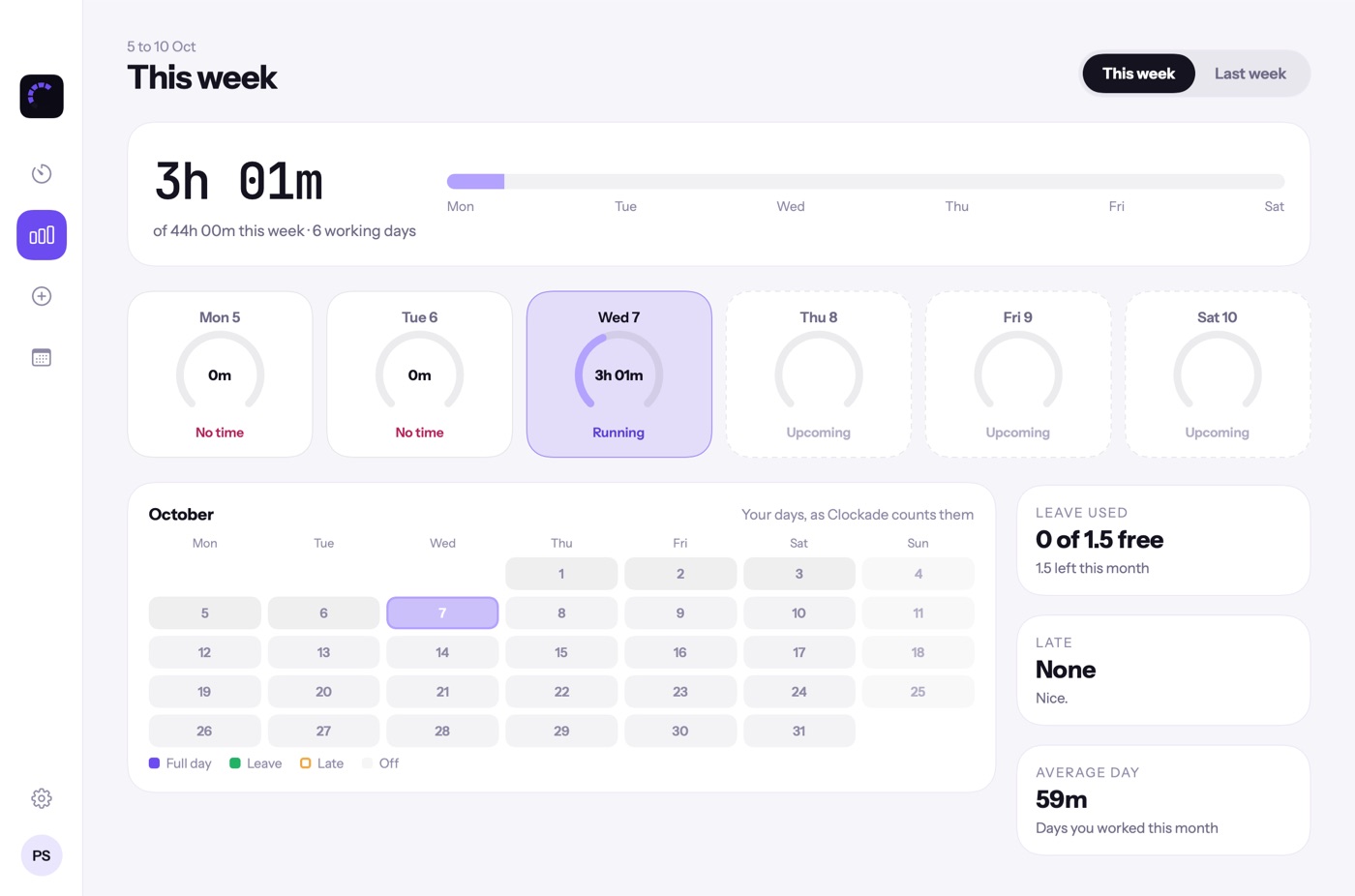 Clockade Mac app week view