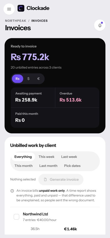 Invoices on a phone